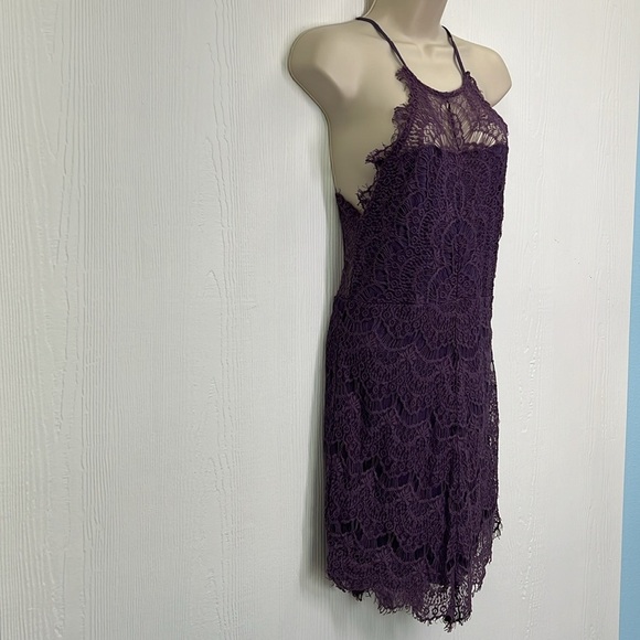 Free People - She Got It Eyelash Purple Lace Lined Spaghetti Strap Slip Dress M - Picture 5 of 13